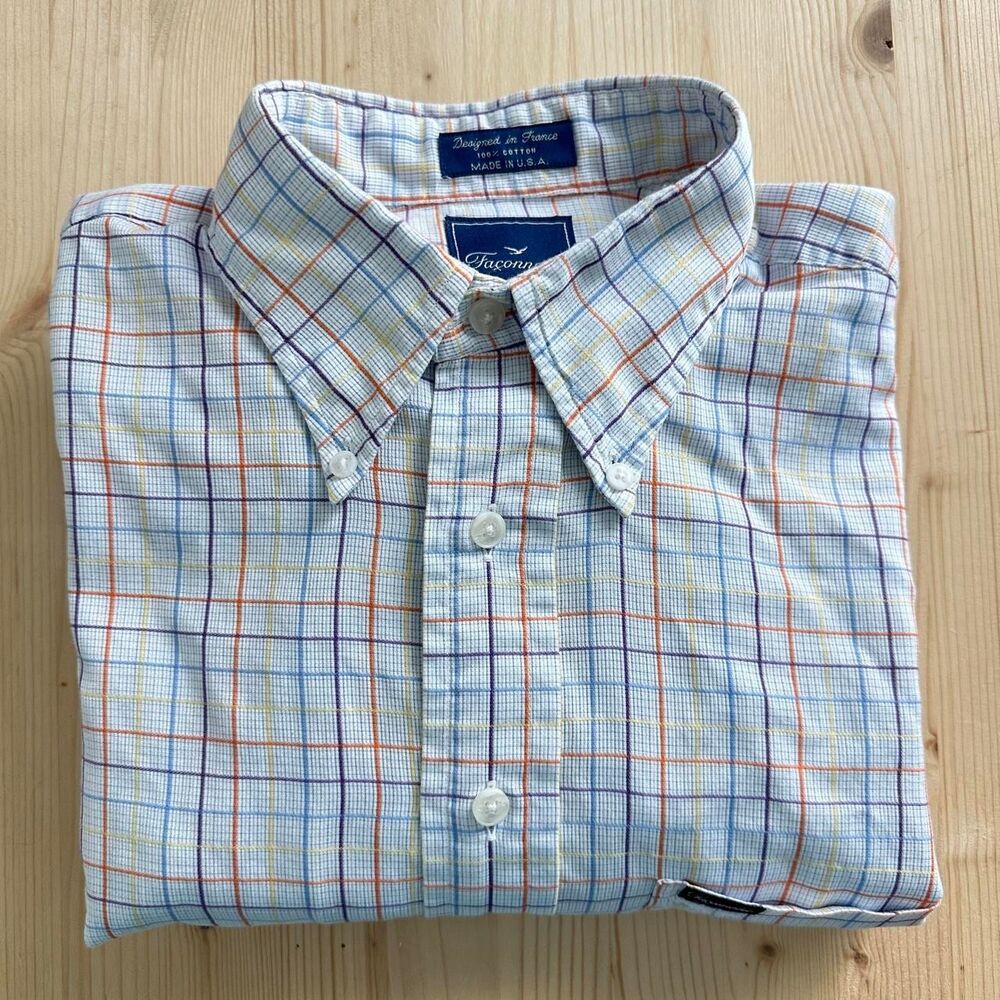 Vintage Faconnable plaid button down shirt Large made in usa indie grandpa